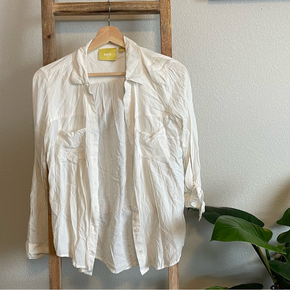 Anthropologie Mauve | White Rayon Button Up Flowy Top